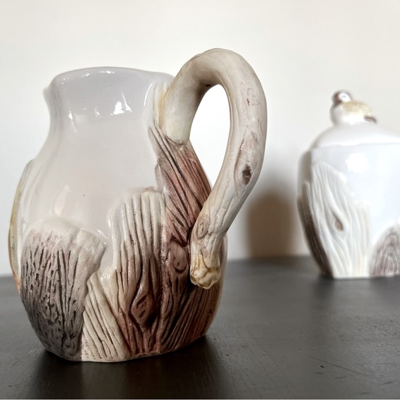 Sugar Bowl & Creamer Set with Faux Bois & Bird Nature Lover Dishes - Picture 2 of 5
